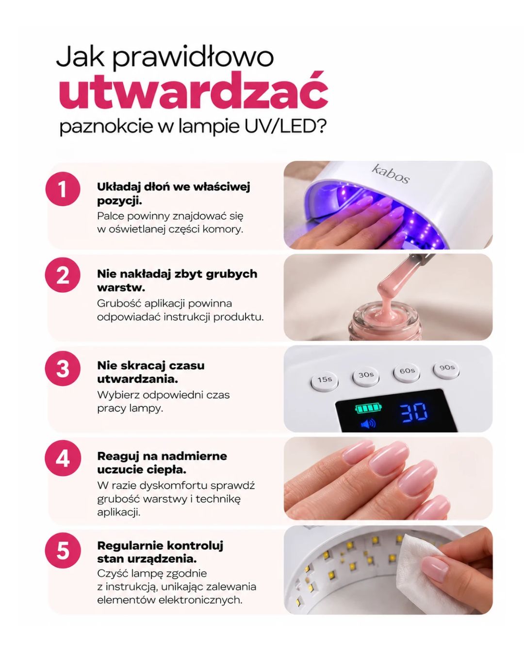 Utwardzanie lakieru hybrydowego i żelu w profesjonalnej lampie UV/LED do paznokci