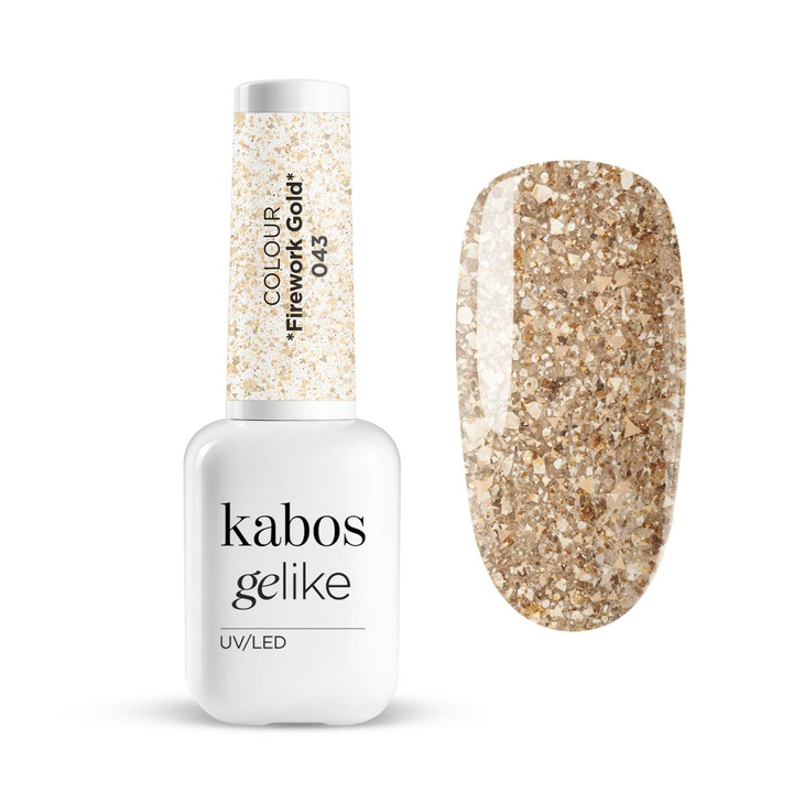 Lakier hybrydowy Kabos Gelike 043 Firework Gold z brokatem 8 ml