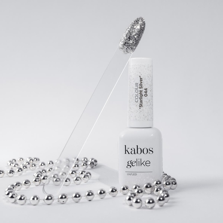 Lakier hybrydowy Kabos Gelike 044 Starlight Silver z brokatem 8 ml