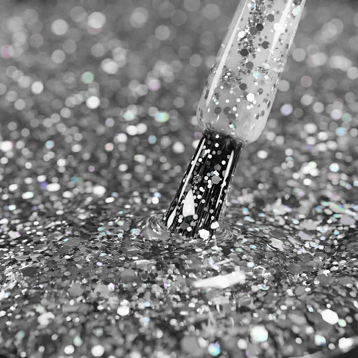 Lakier hybrydowy Kabos Gelike 044 Starlight Silver z brokatem 8 ml