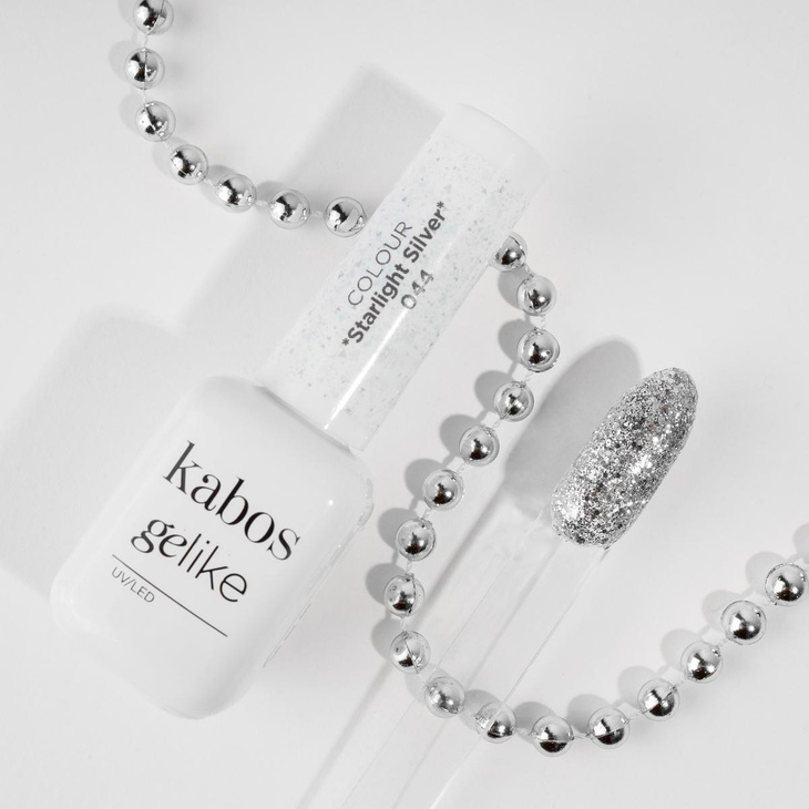 Lakier hybrydowy Kabos Gelike 044 Starlight Silver z brokatem 8 ml
