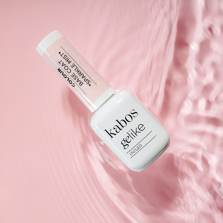 Kolorowa baza hybrydowa Kabos Gelike Colour Base Coat 2in1 Sparkle Mist z brokatem 10 ml