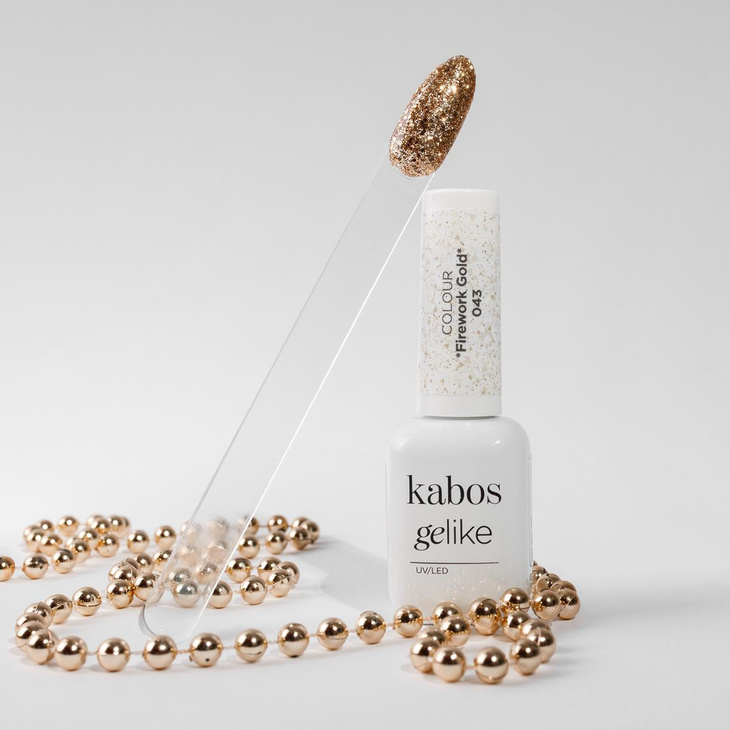 Lakier hybrydowy Kabos Gelike 043 Firework Gold z brokatem 8 ml