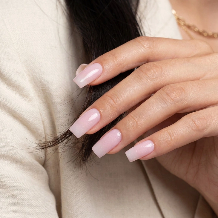 Kolorowa baza hybrydowa Kabos Gelstudio Rubber Base Coat Shimmering Blush z brokatem 10 ml