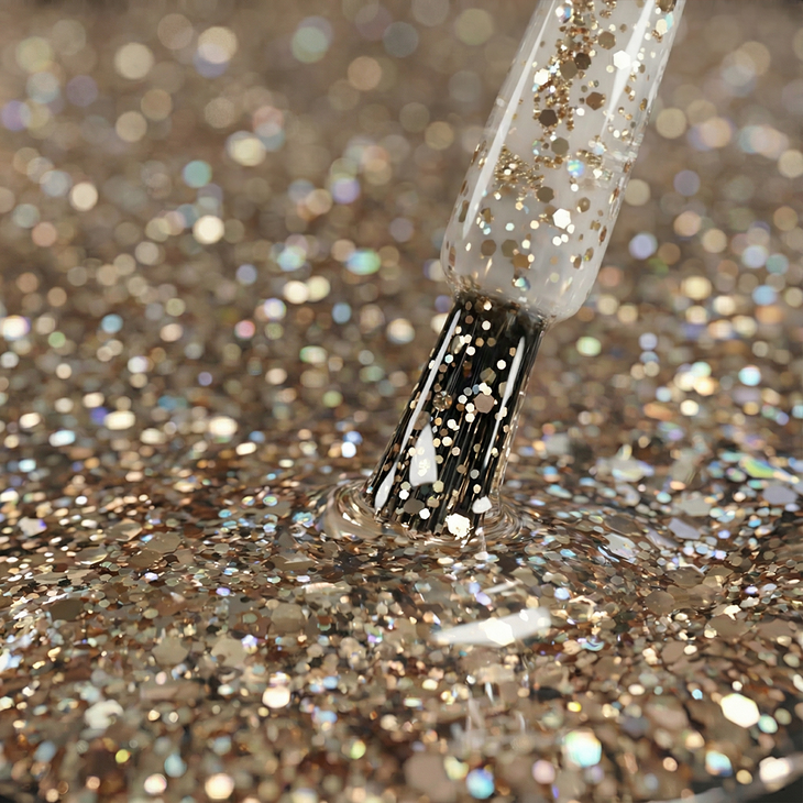 Lakier hybrydowy Kabos Gelike 043 Firework Gold z brokatem 8 ml