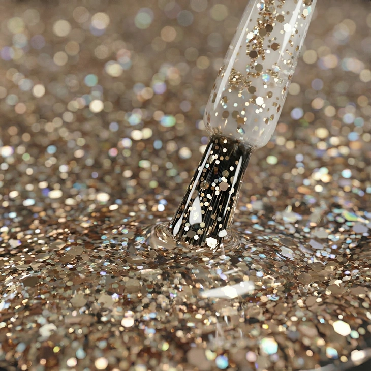 Lakier hybrydowy Kabos Gelike 043 Firework Gold z brokatem 8 ml