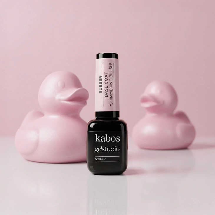 Kolorowa baza hybrydowa Kabos Gelstudio Rubber Base Coat Shimmering Blush z brokatem 10 ml