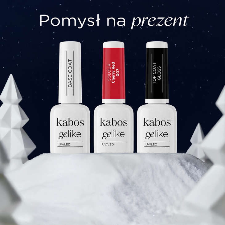 Zestaw Kabos Gelike: Base Coat, Top Coat No Wipe Gloss i lakier hybrydowy 007 Cherry Red
