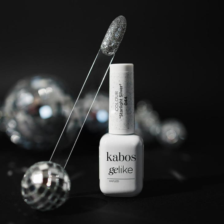 Lakier hybrydowy Kabos Gelike 044 Starlight Silver z brokatem 8 ml