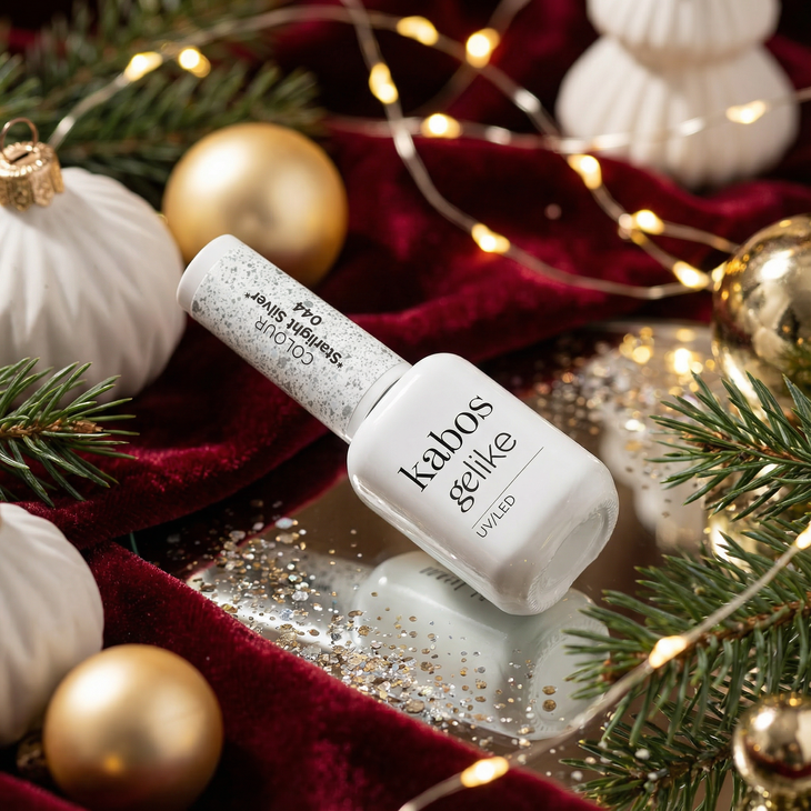 Lakier hybrydowy Kabos Gelike 044 Starlight Silver z brokatem 8 ml