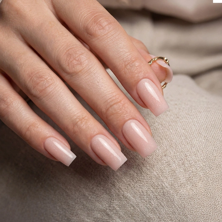 Kolorowa baza hybrydowa Kabos Gelstudio Rubber Base Coat Shimmering Nude z brokatem 10 ml